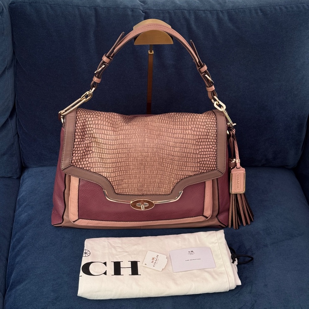 COACH MADISON LARGE SHOULDER FLAP IN PINNACLE COLORBLOCK EXOTIC LEATHER‎